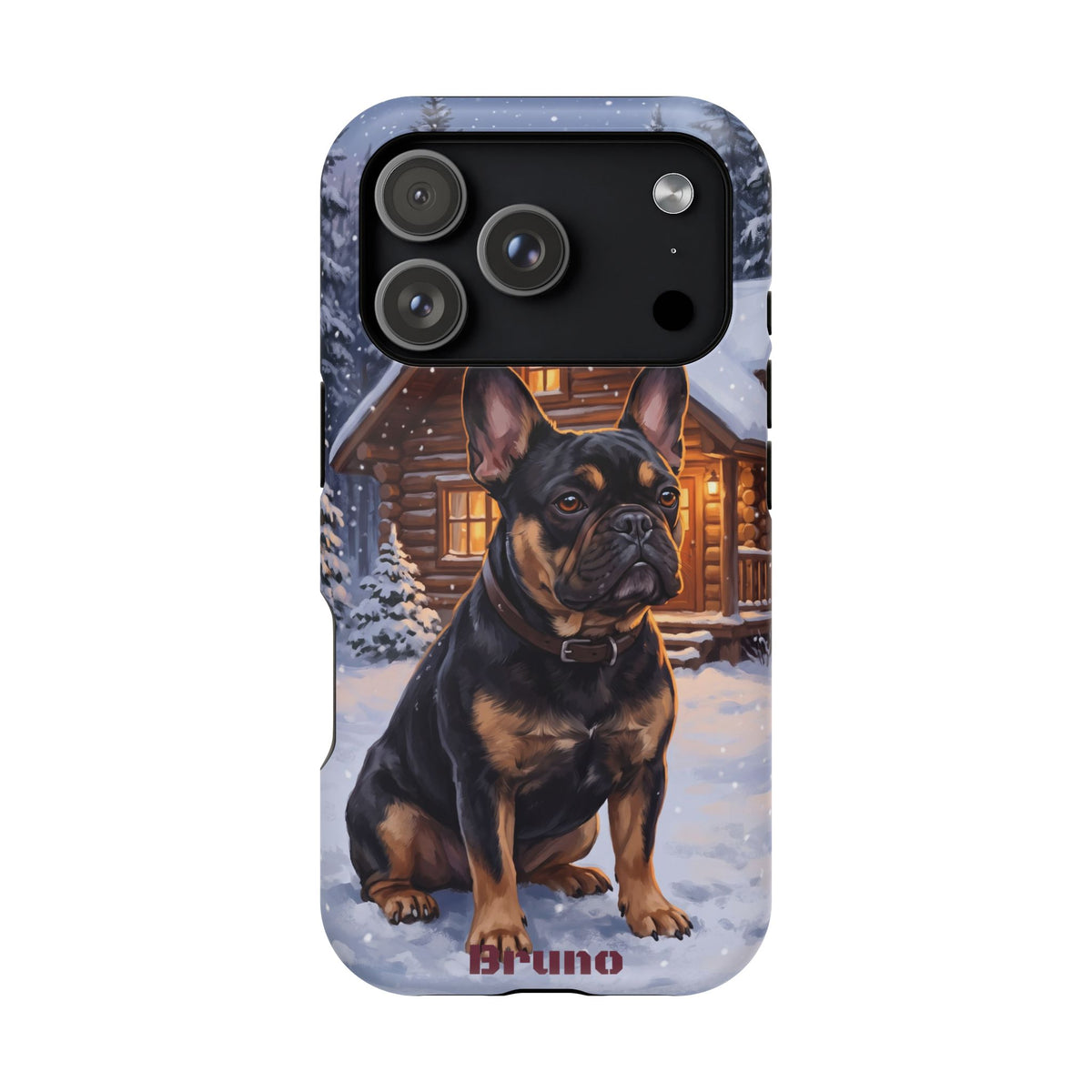 Personalized French Bulldog Cozy Cabin Phone Case — Wireless Charging Cover