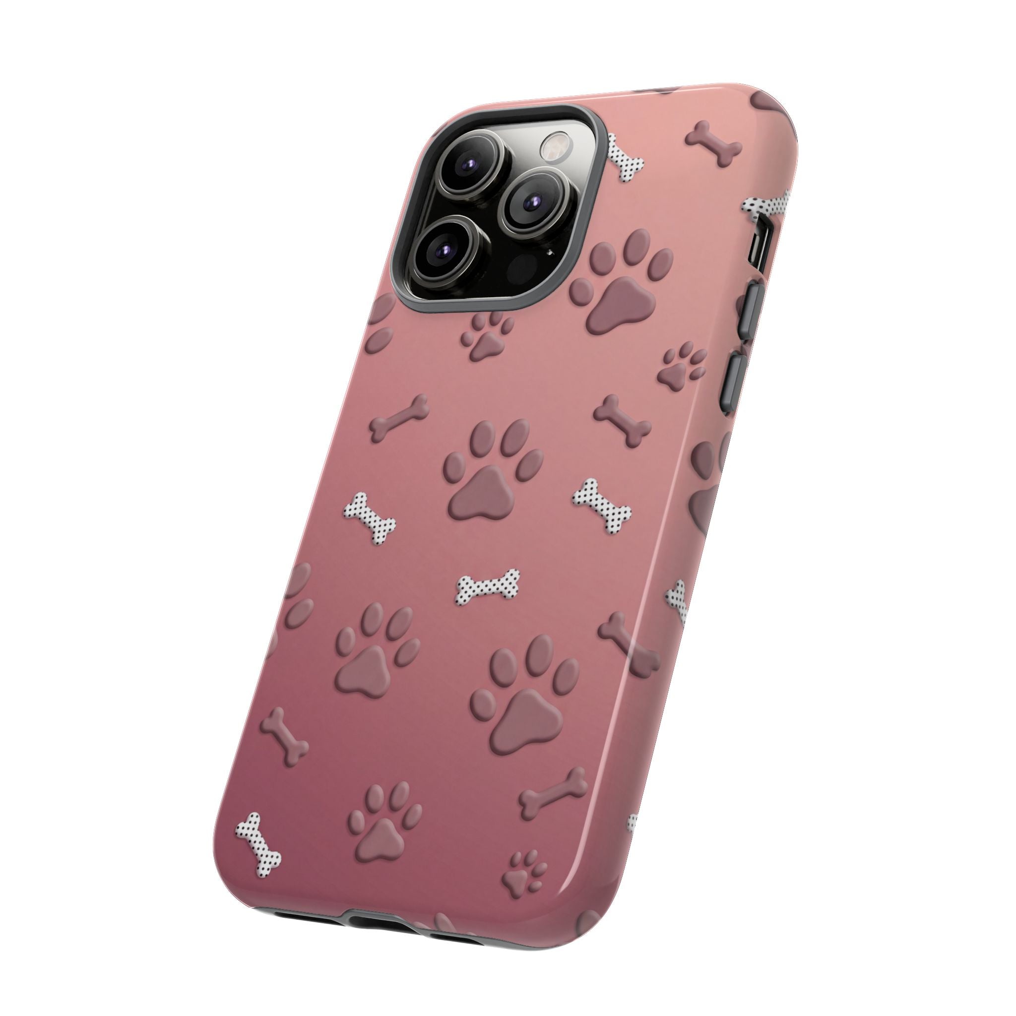 iPhone & Samsung Phone Case | Paw Print & Bone  | Dusty Rose Pattern Case for Frenchie Lovers