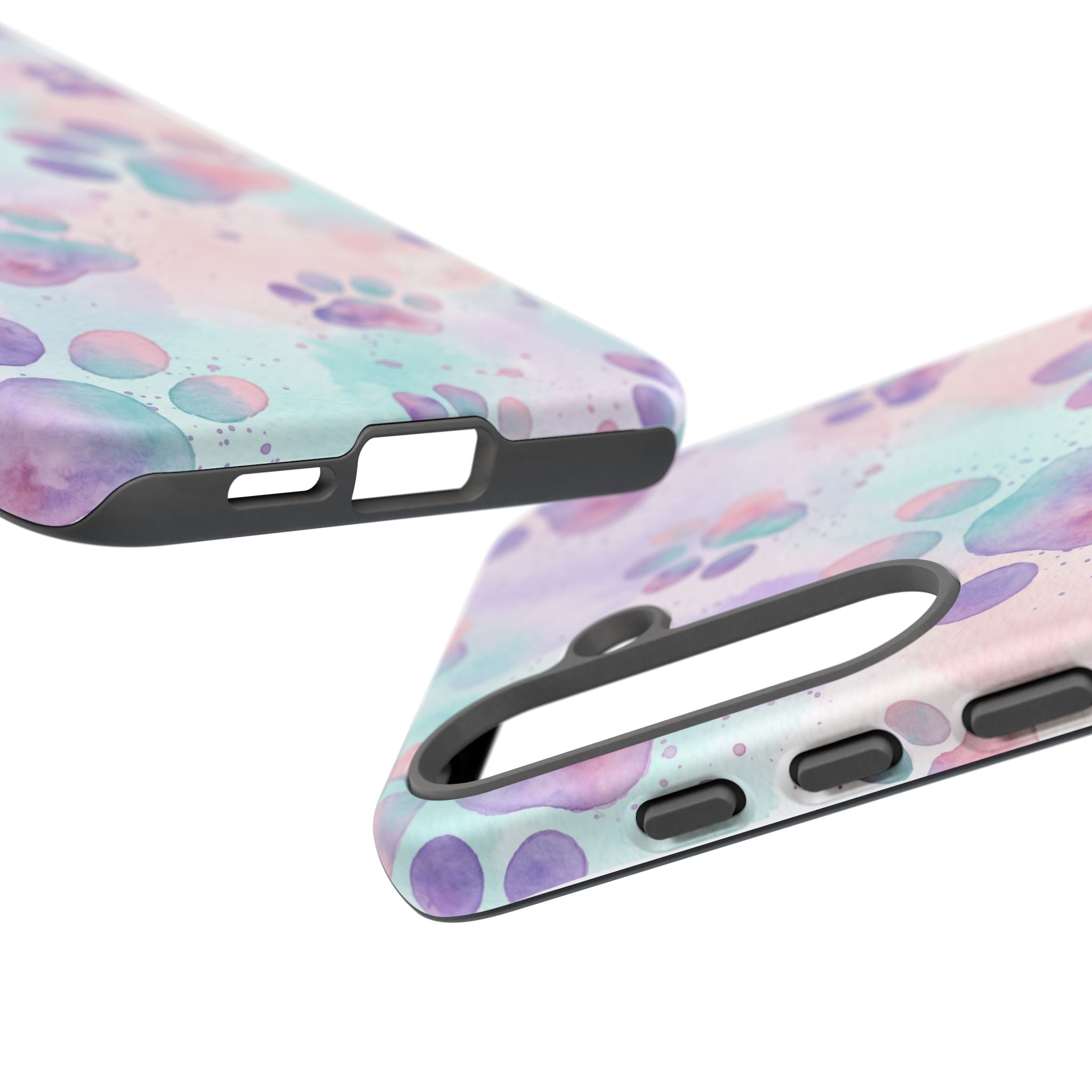 Watercolor Paw Print Phone Case | Pastel Purple, Teal & Pink Artistic Pattern | Samsung & iPhone