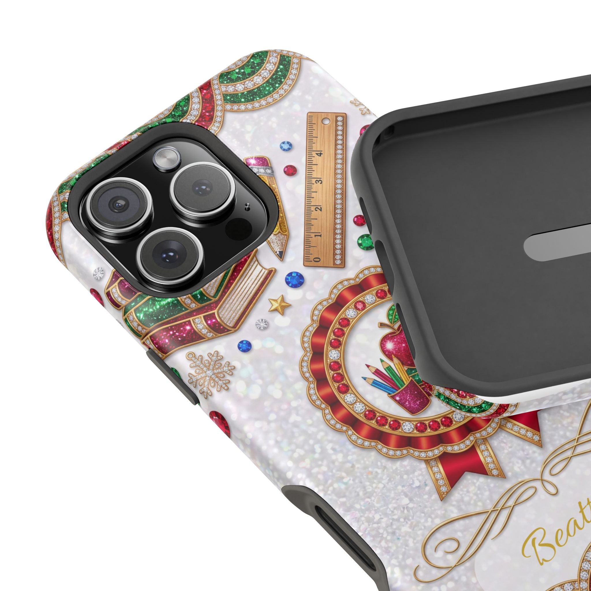 Jeweled Apple Medallion Personalized Teacher Phone Case — Wireless Charging Cover