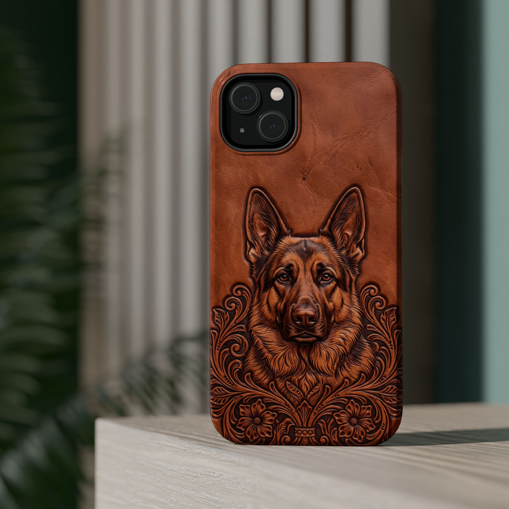 German Shepherd Phone Case | Western Tooled Art — Tough Magnetic Case with Wireless Charging