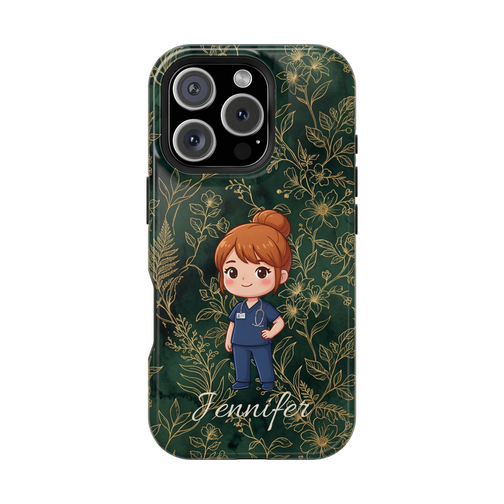 Personalized Nurse Botanical Phone Case — Impact-Resistant Wireless Charging Cover