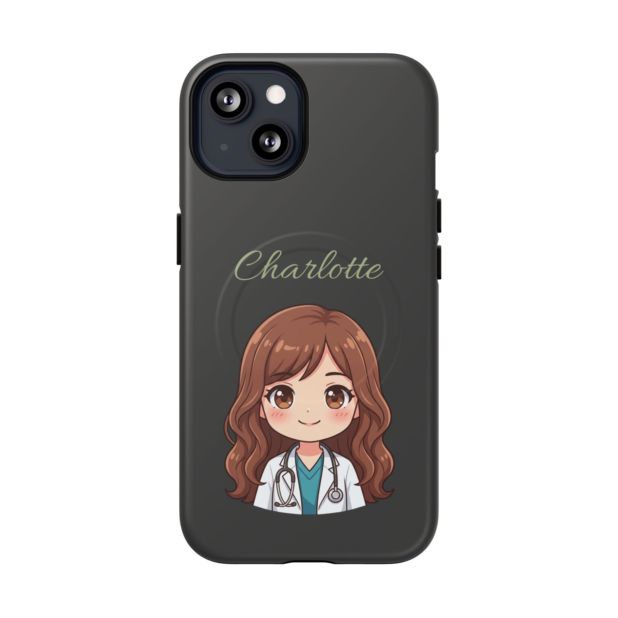 Personalized Tough Magnetic Phone Case | With Custom Name – Cute Illustrated Nurse Character Case for iPhones