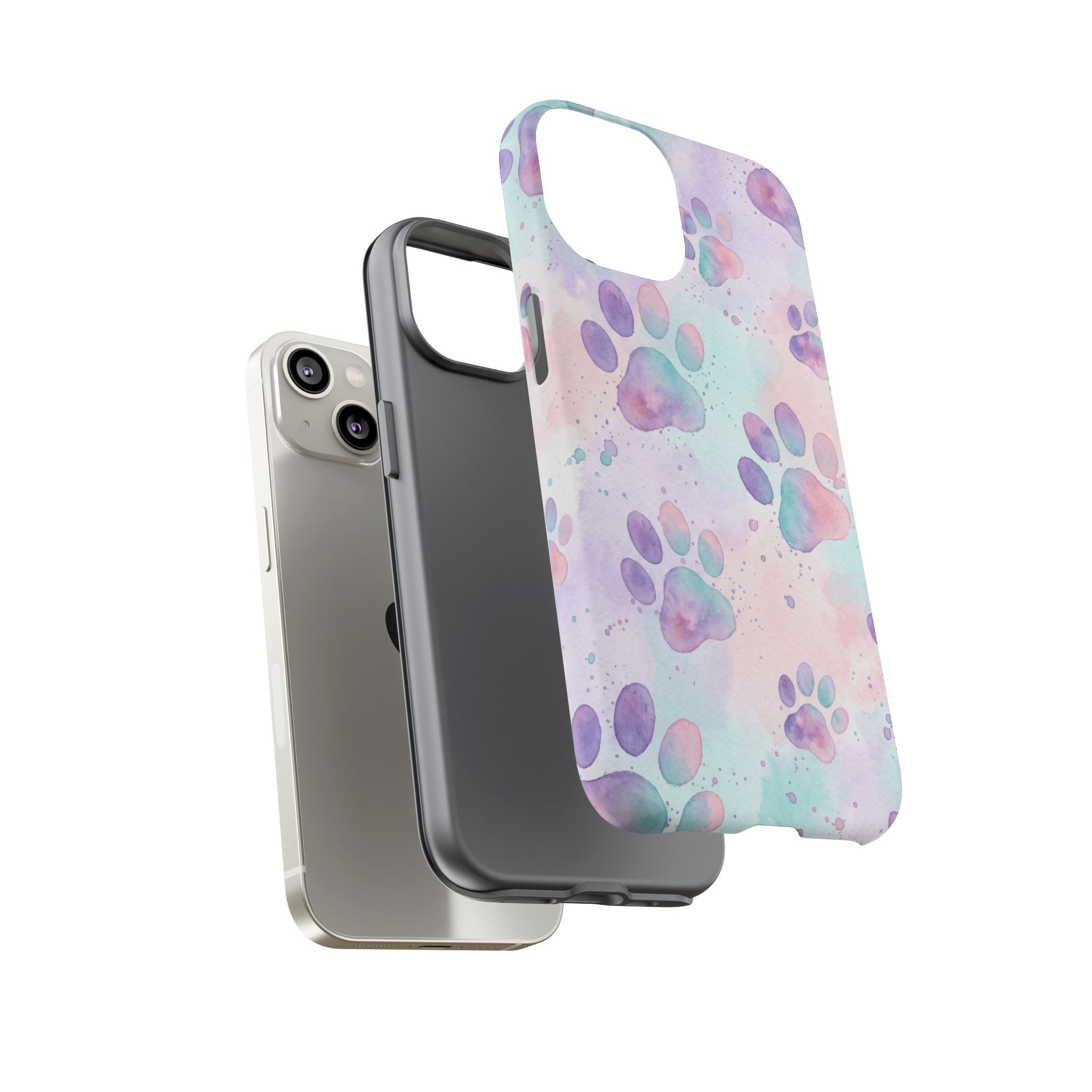 Watercolor Paw Print Phone Case | Pastel Purple, Teal & Pink Artistic Pattern | Samsung & iPhone