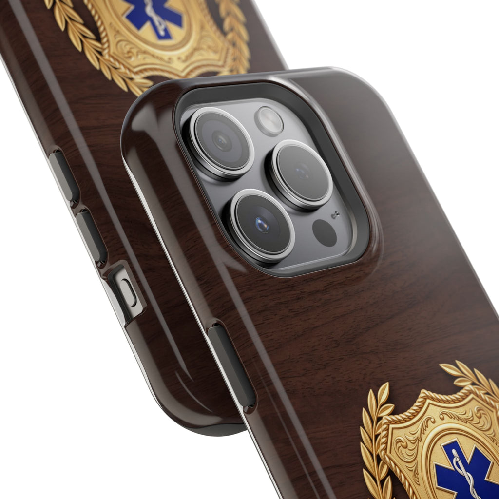 Gold Paramedic Laurel Badge Wood Phone Case — Magnetic Wireless Charging Cover