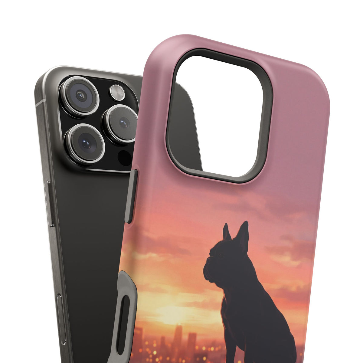 Personalized French Bulldog City Skyline Sunset Phone Case — Wireless Charging Cover