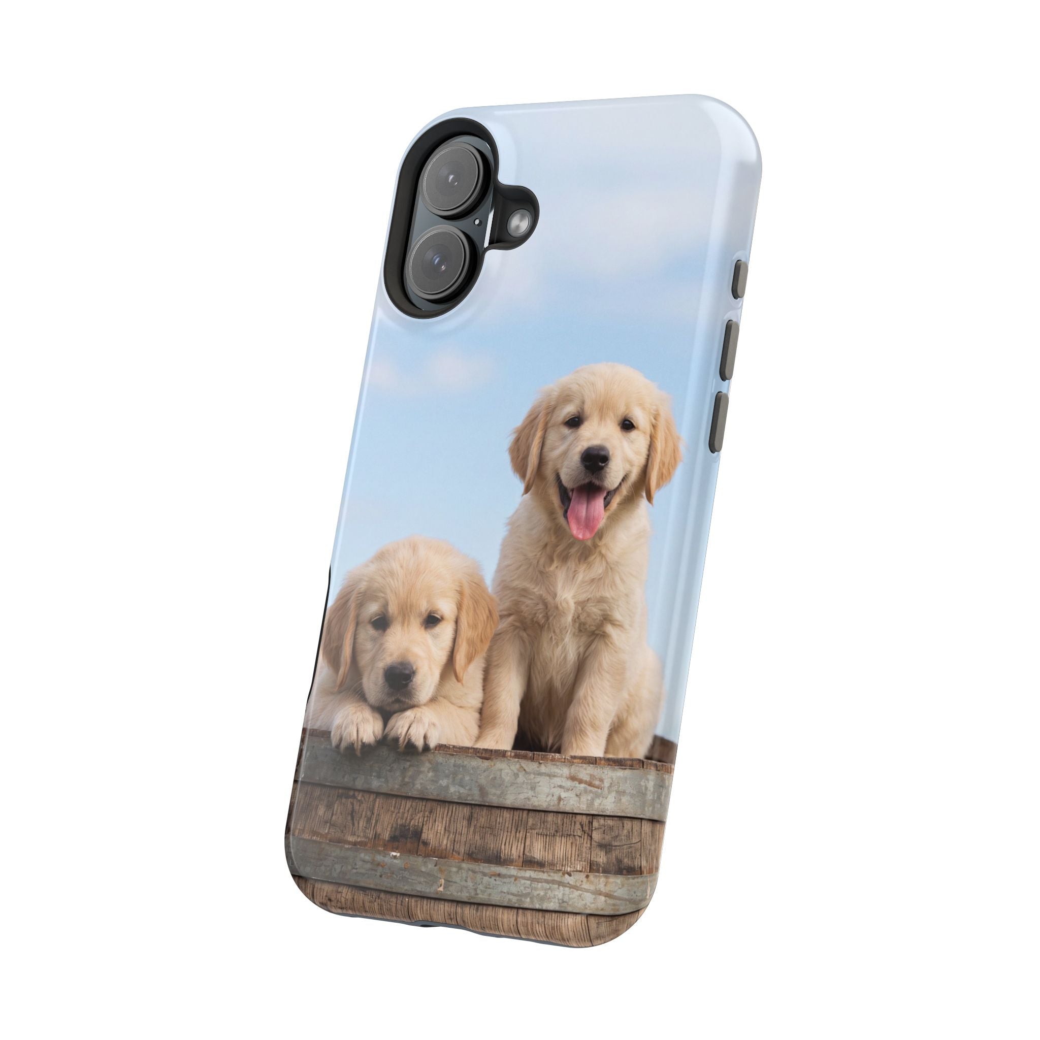 Golden Retriever Puppy Duo Phone Case — Impact-Resistant Wireless Charging Cover