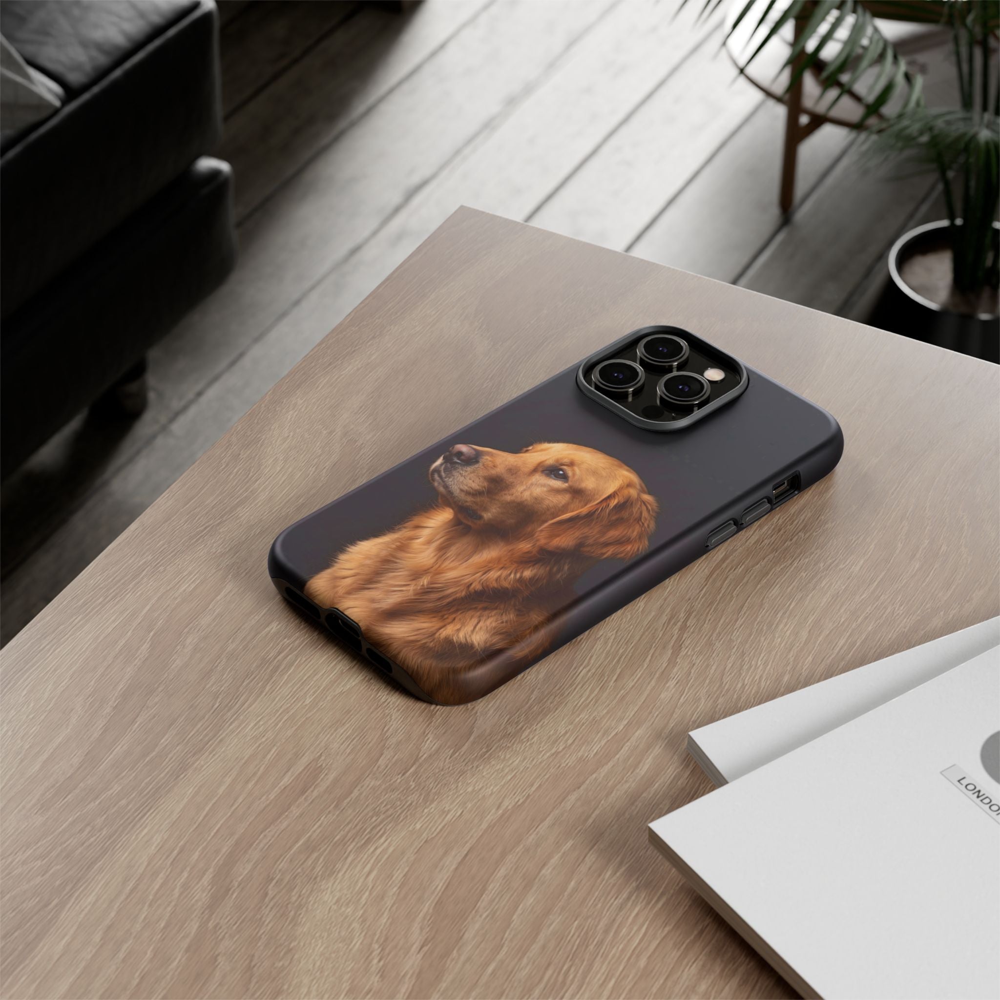Golden Retriever Portrait Phone Case | Realistic Dog Photo on Black Background | iPhone & Samsung