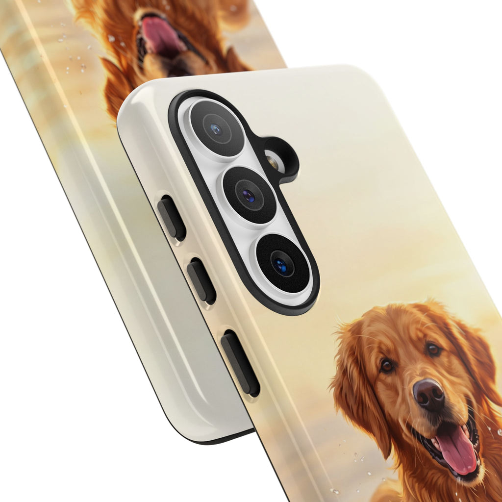 Golden Retriever Splashing in Water Phone Case | Joyful Dog at Golden Hour | iPhone & Samsung