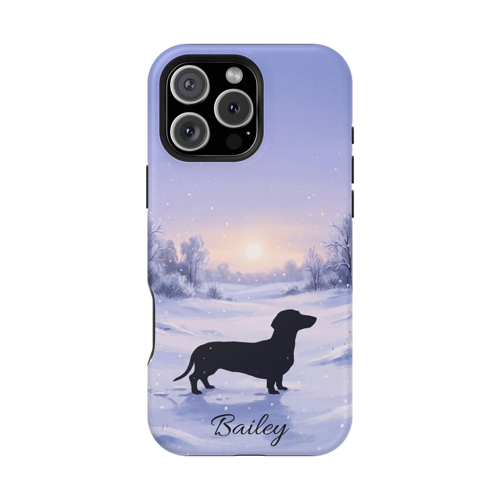 Personalized Dachshund Winter Snow Phone Case — Wireless Charging Cover