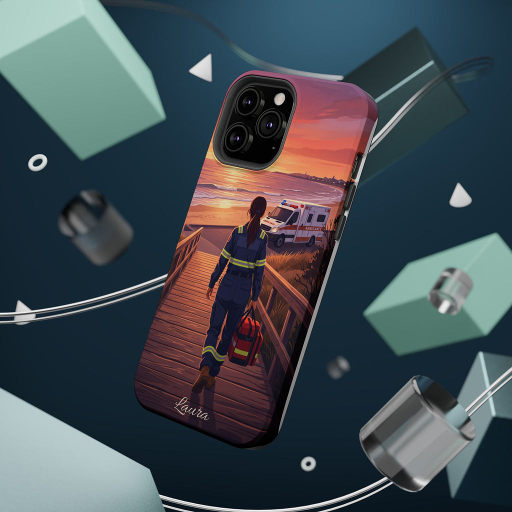 Sunset Boardwalk Personalized Paramedic Phone Case — Wireless Charging Cover