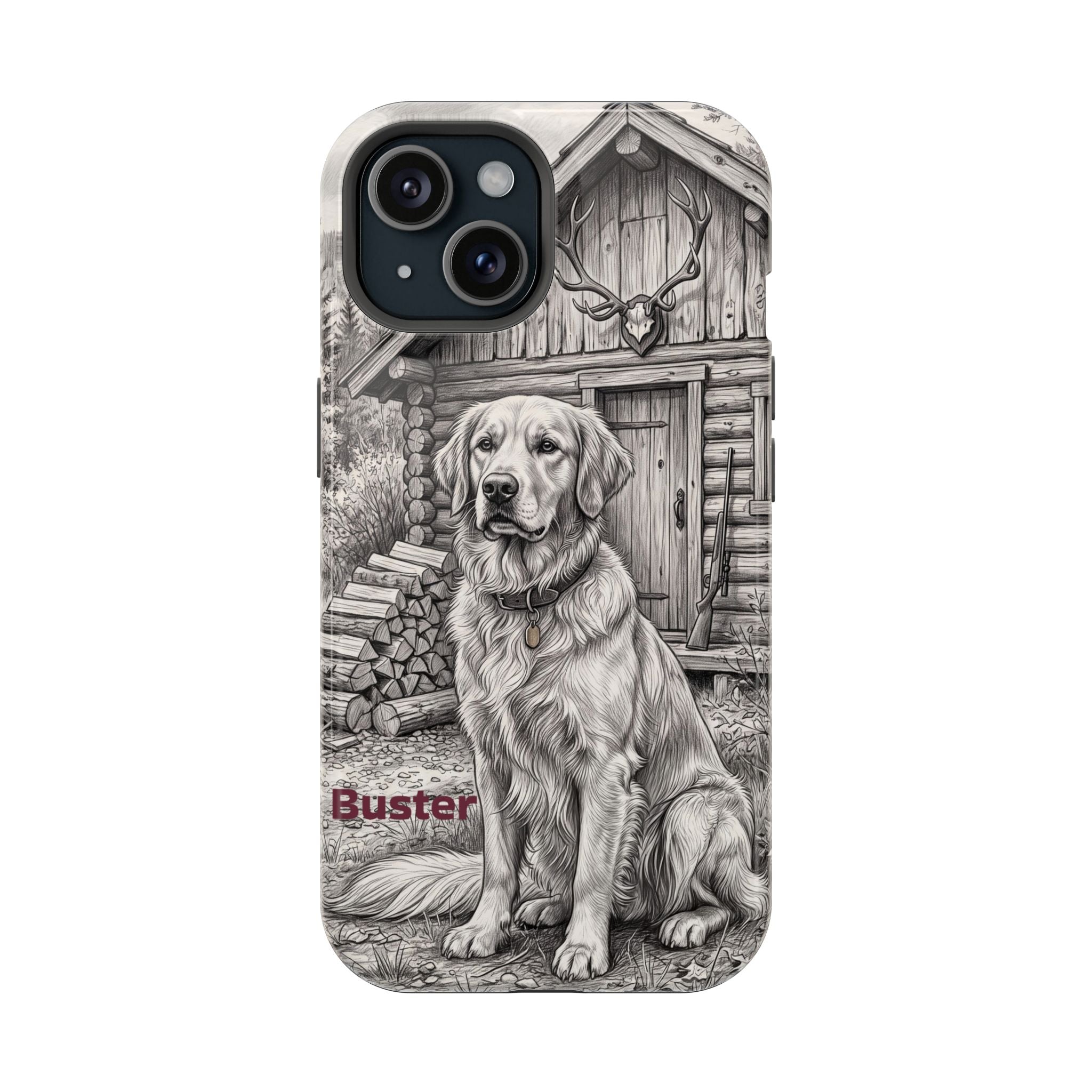 Personalized Golden Retriever Cabin Porch Phone Case — Wireless Charging Cover