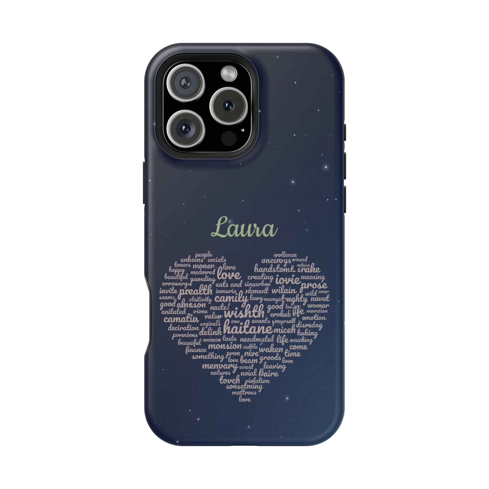 Personalized Teacher Heart Word Art Phone Case — Navy Wireless Charging Cover