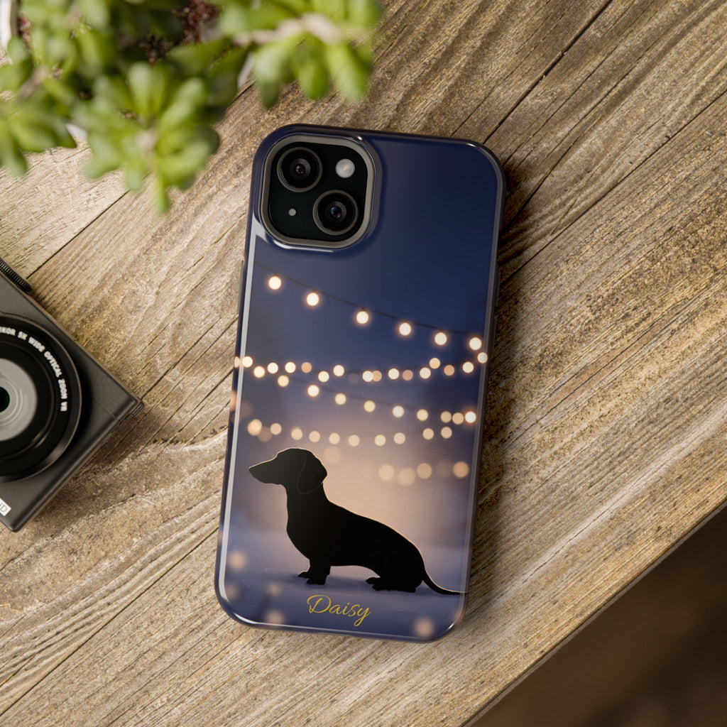 Personalized Dachshund Fairy Lights Phone Case — Wireless Charging Cover