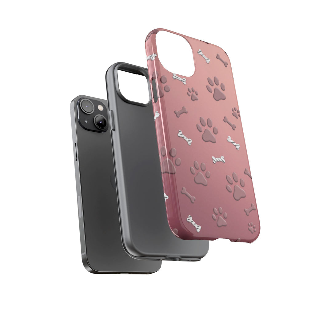 iPhone & Samsung Phone Case | Paw Print & Bone  | Dusty Rose Pattern Case for Frenchie Lovers