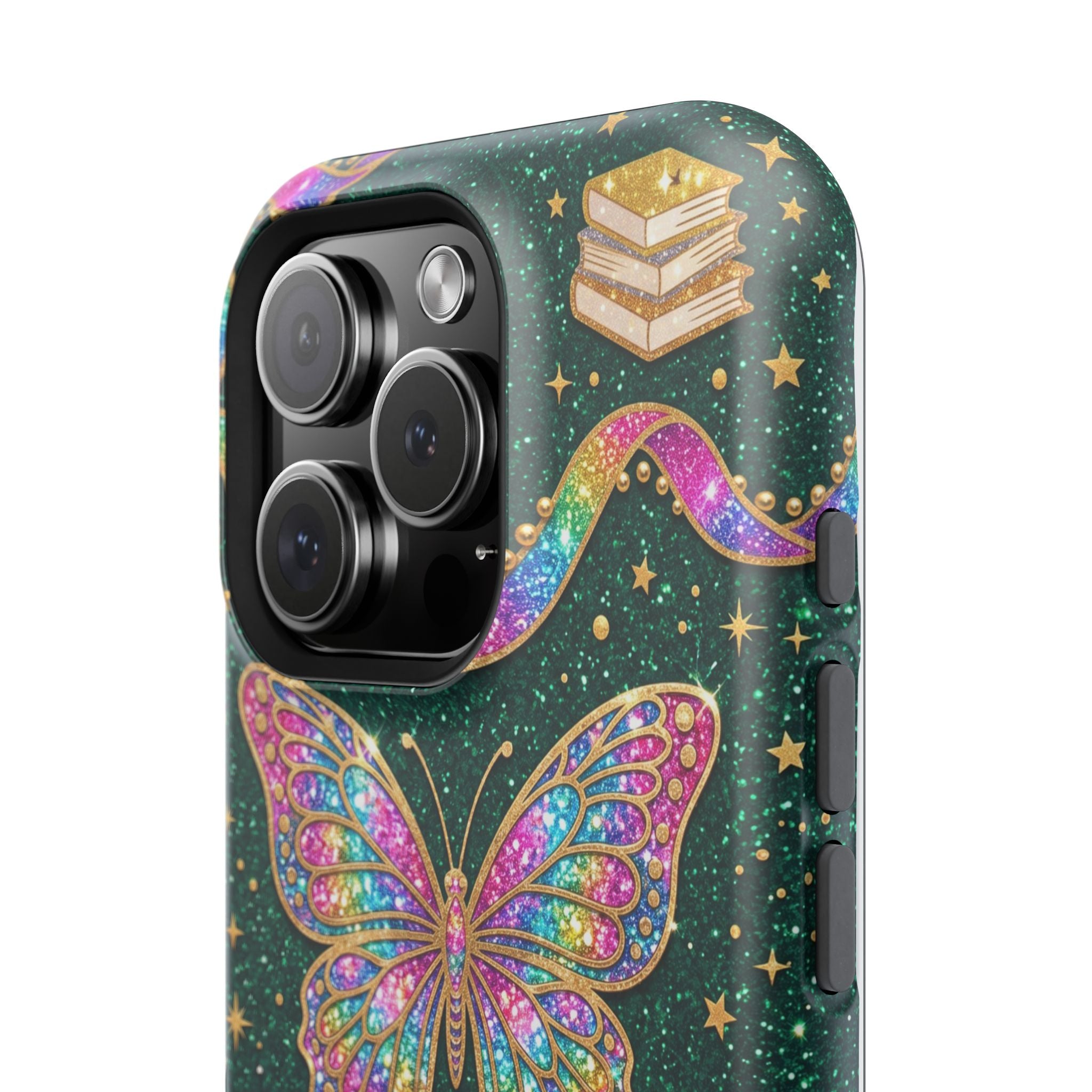 Rainbow Glitter Butterfly Personalized Teacher Phone Case — Wireless Charging Cover