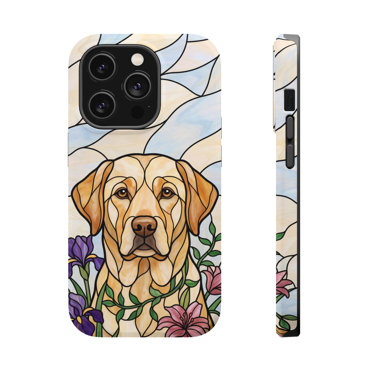 Floral Stained Glass Labrador Phone Case — Tough Magnetic Case with Wireless Charging