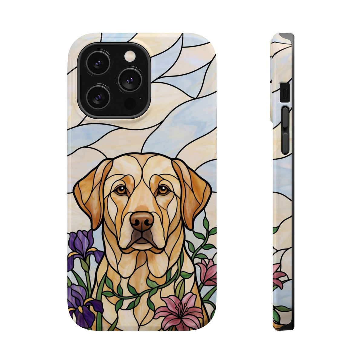 Floral Stained Glass Labrador Phone Case — Tough Magnetic Case with Wireless Charging