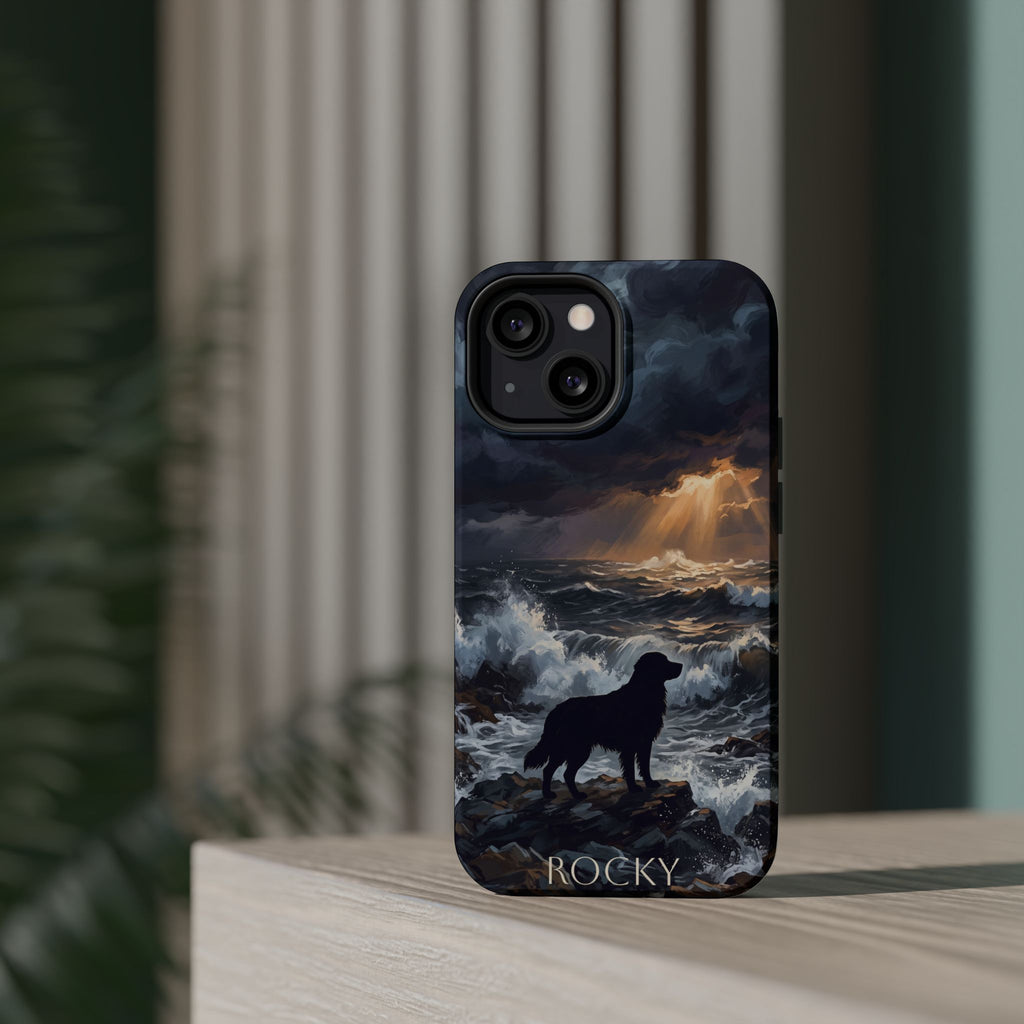 Personalized Golden Retriever Stormy Sea Phone Case — Wireless Charging Cover