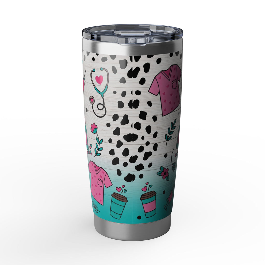 Personalized Nurse Tumbler – Custom Name Dalmatian Print Teal 20 oz