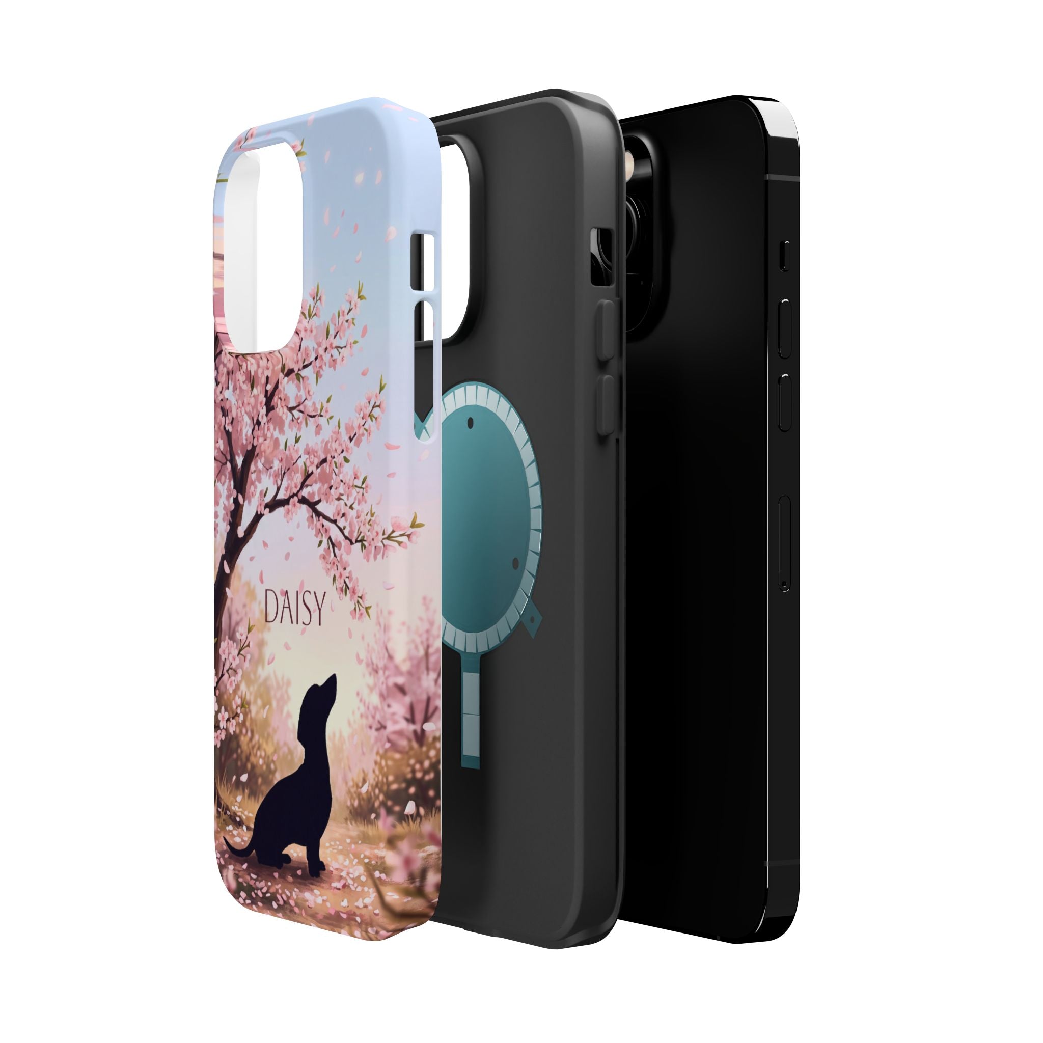 Personalized Dachshund Cherry Blossom Phone Case — Wireless Charging Cover