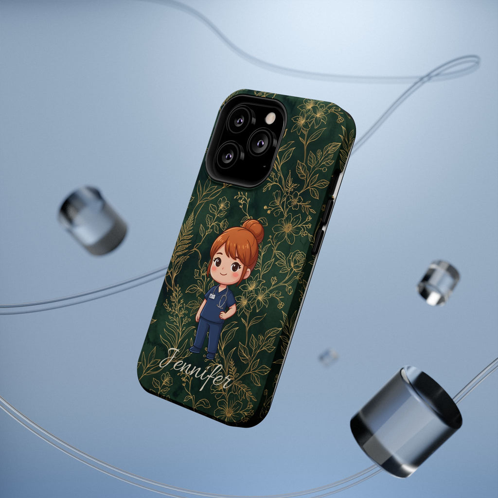 Personalized Nurse Botanical Phone Case — Impact-Resistant Wireless Charging Cover