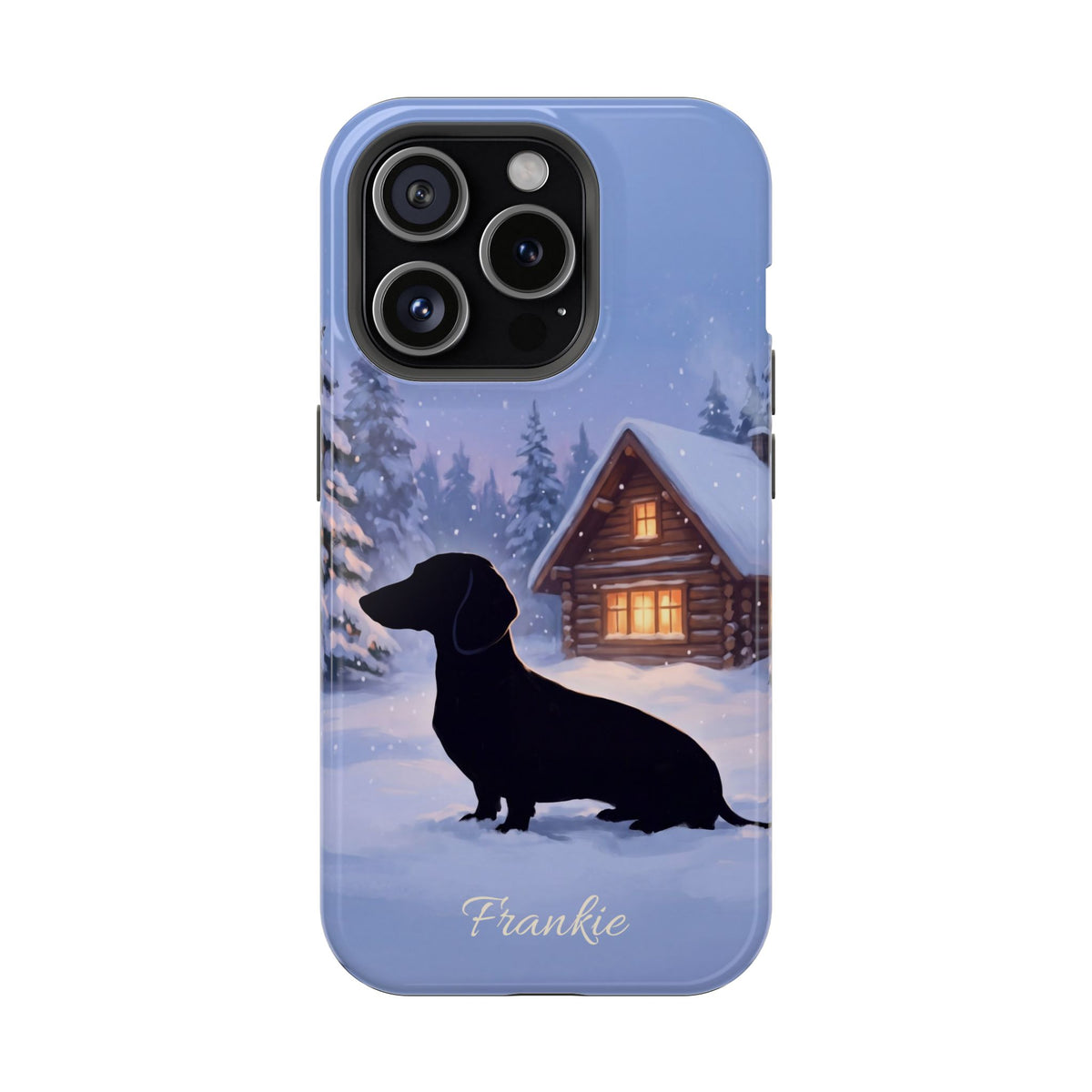 Personalized Dachshund Winter Cabin Phone Case — Wireless Charging Cover