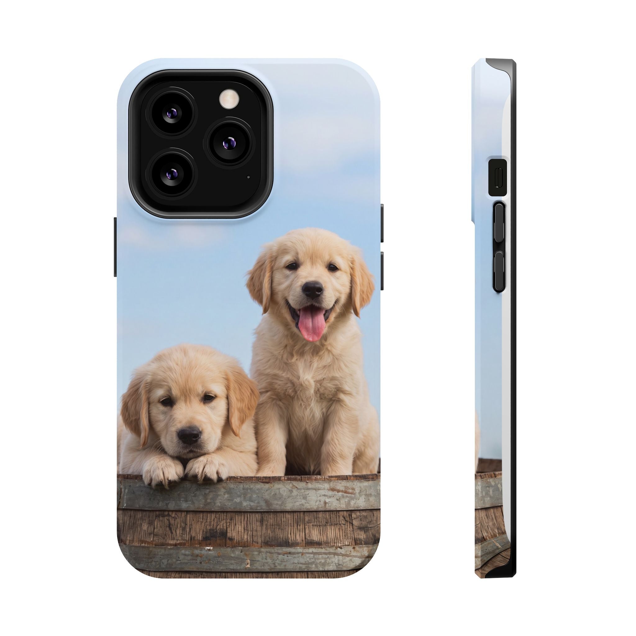 Golden Retriever Puppy Duo Phone Case — Impact-Resistant Wireless Charging Cover