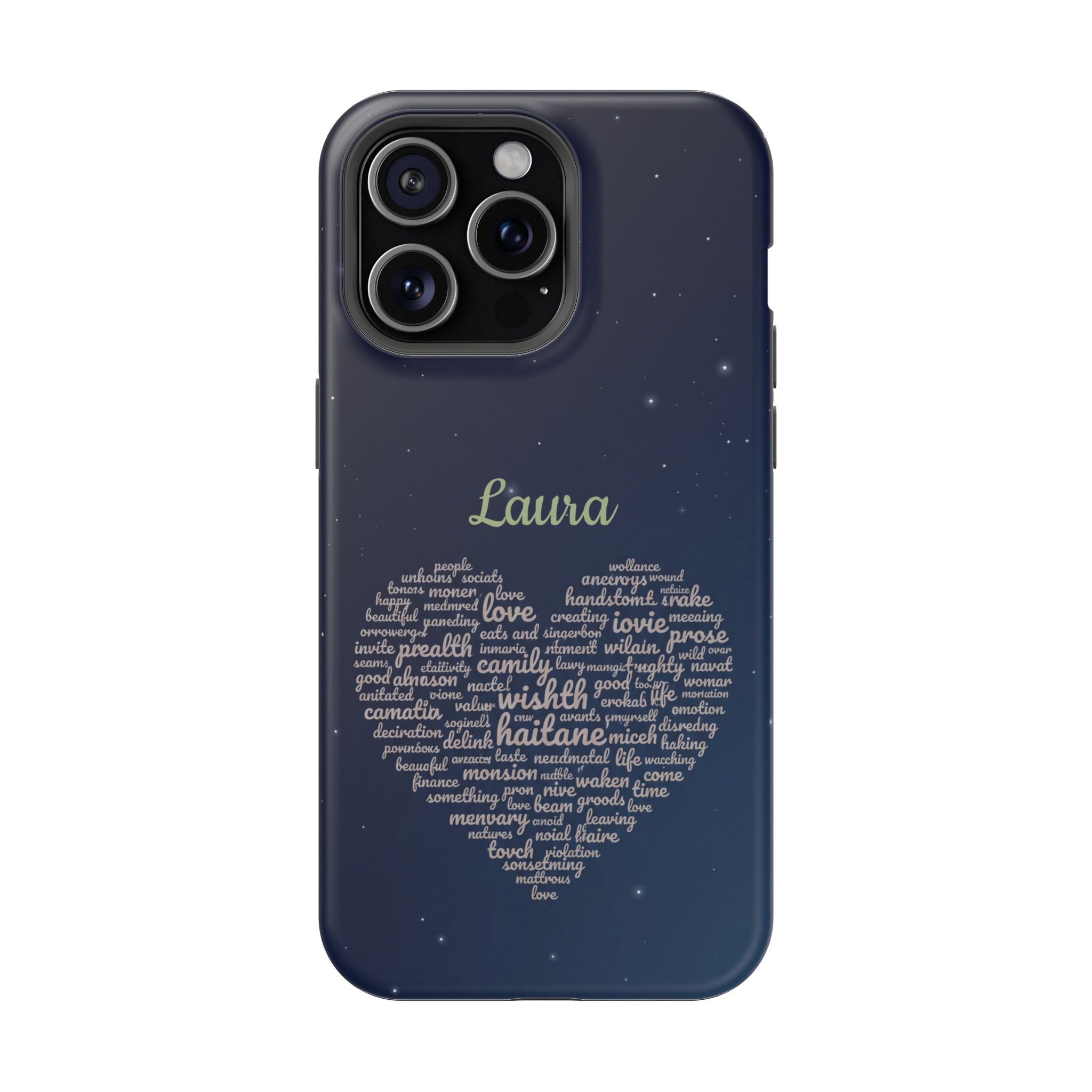 Personalized Teacher Heart Word Art Phone Case — Navy Wireless Charging Cover