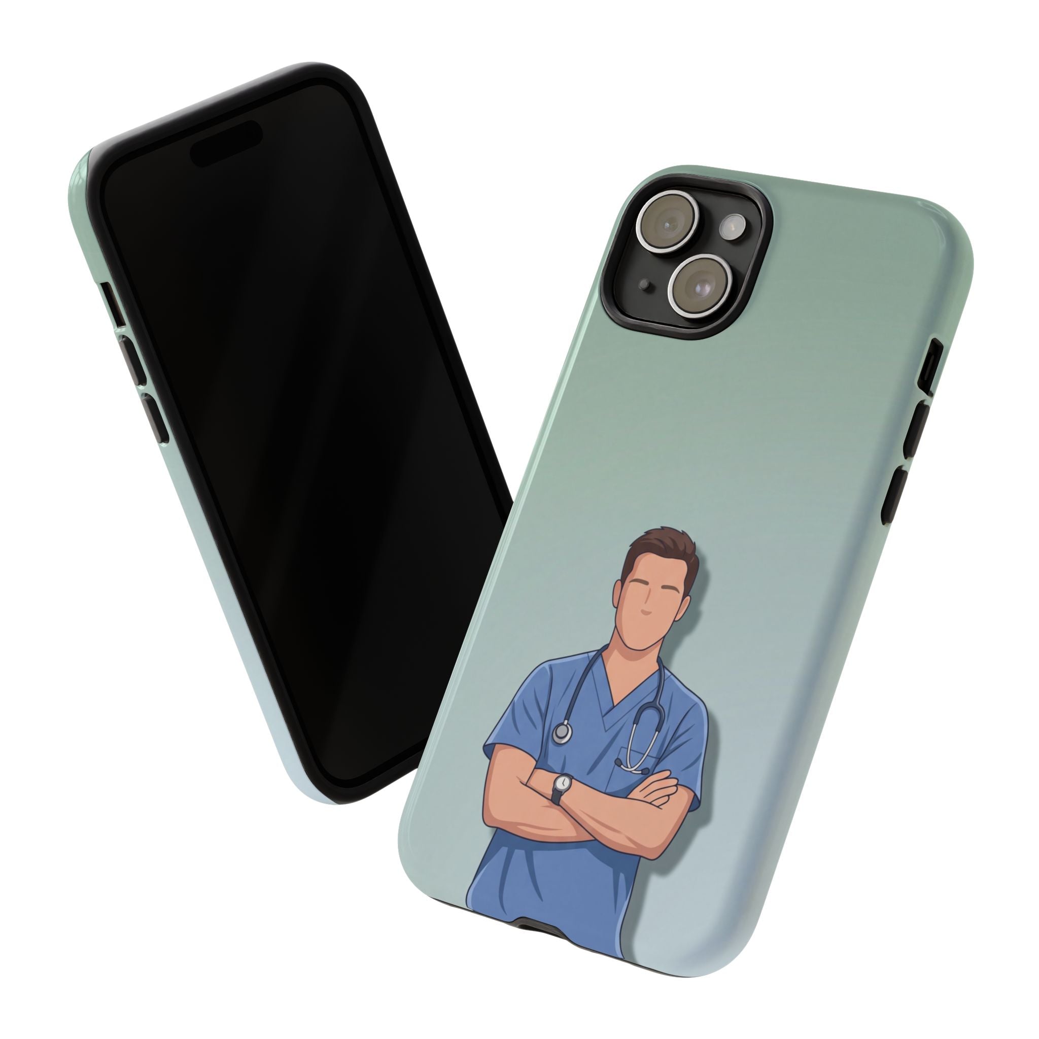 Male Nurse Phone Case | Confident Nurse in Blue Scrubs Illustration | iPhone & Samsung
