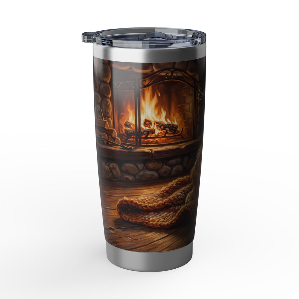 Golden Retriever Puppy Tumbler Personalized – 20 oz Stainless Steel Travel Mug with Custom Name, Cozy Cabin Design