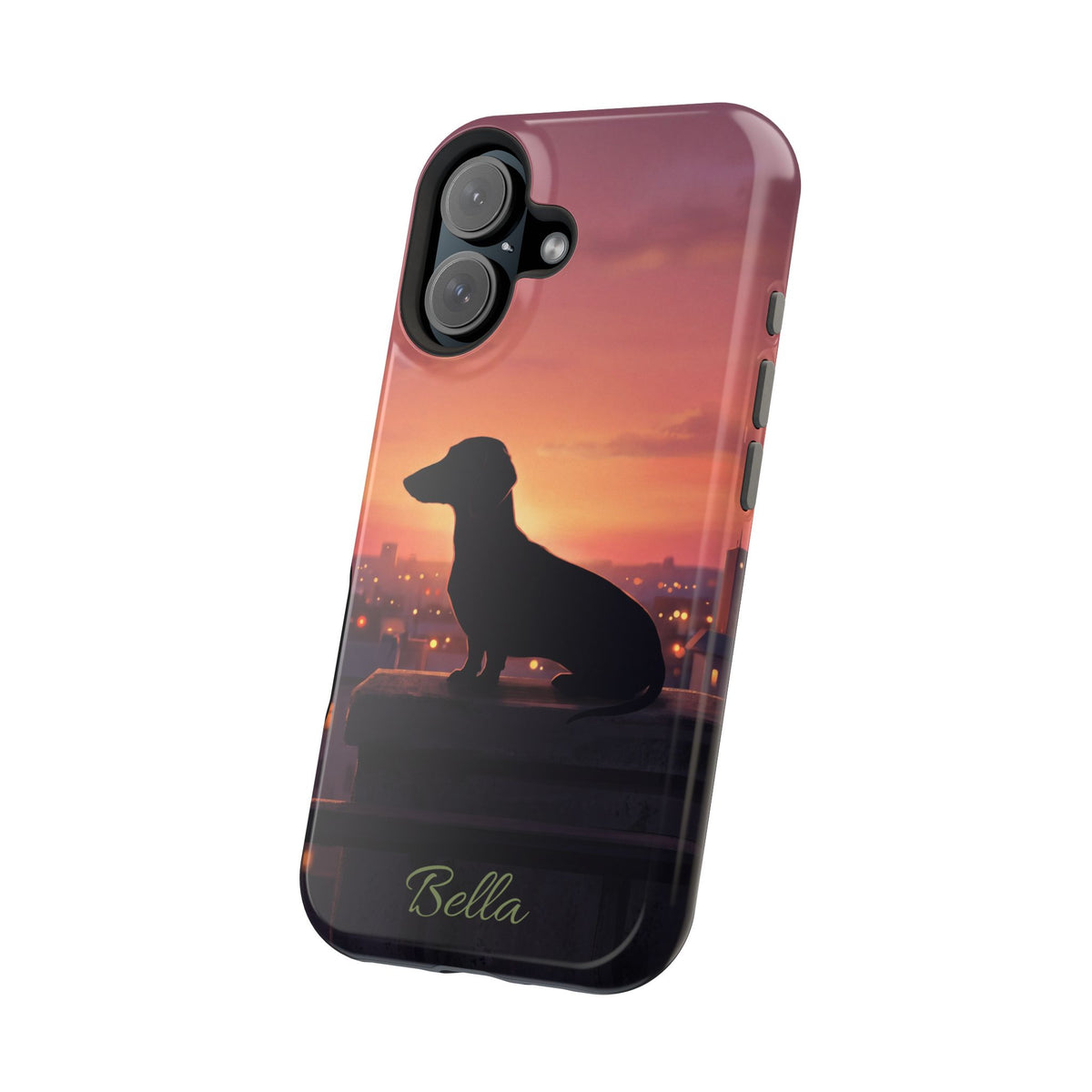 Personalized Dachshund Rooftop Sunset Phone Case — Wireless Charging Cover