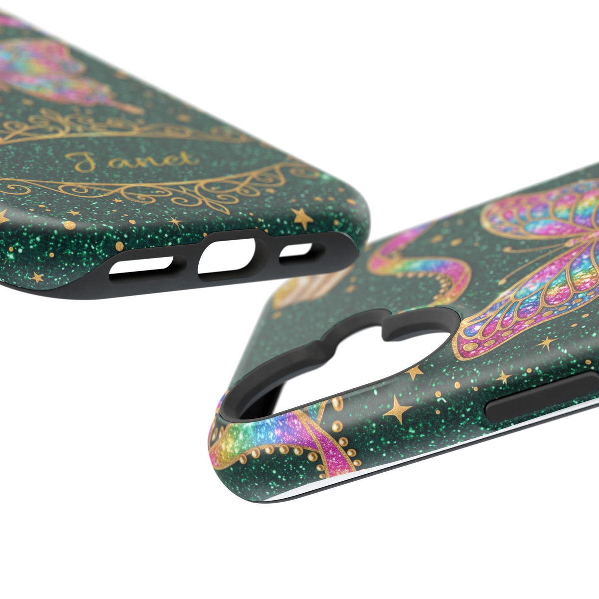 Rainbow Glitter Butterfly Personalized Teacher Phone Case — Wireless Charging Cover