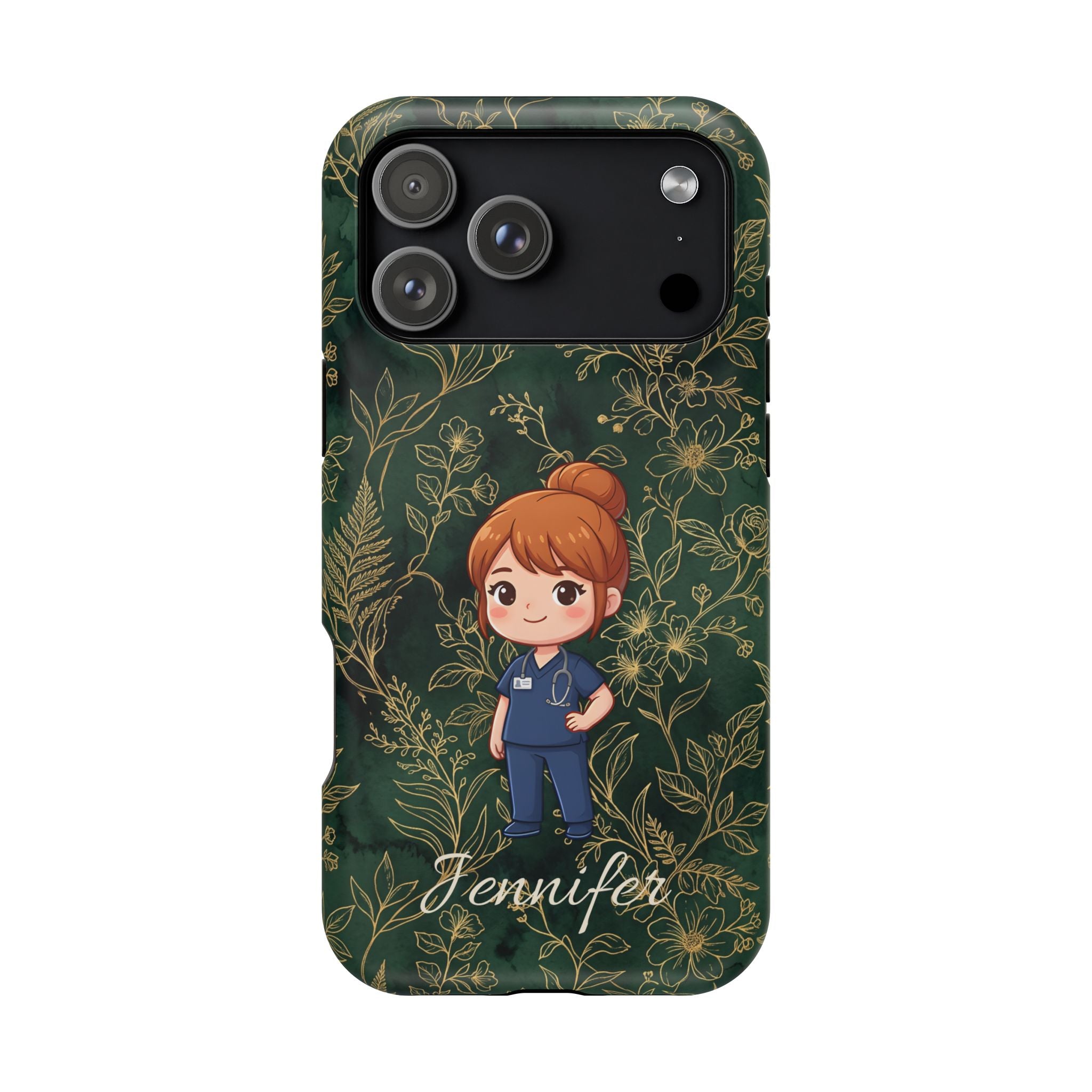 Personalized Nurse Botanical Phone Case — Impact-Resistant Wireless Charging Cover