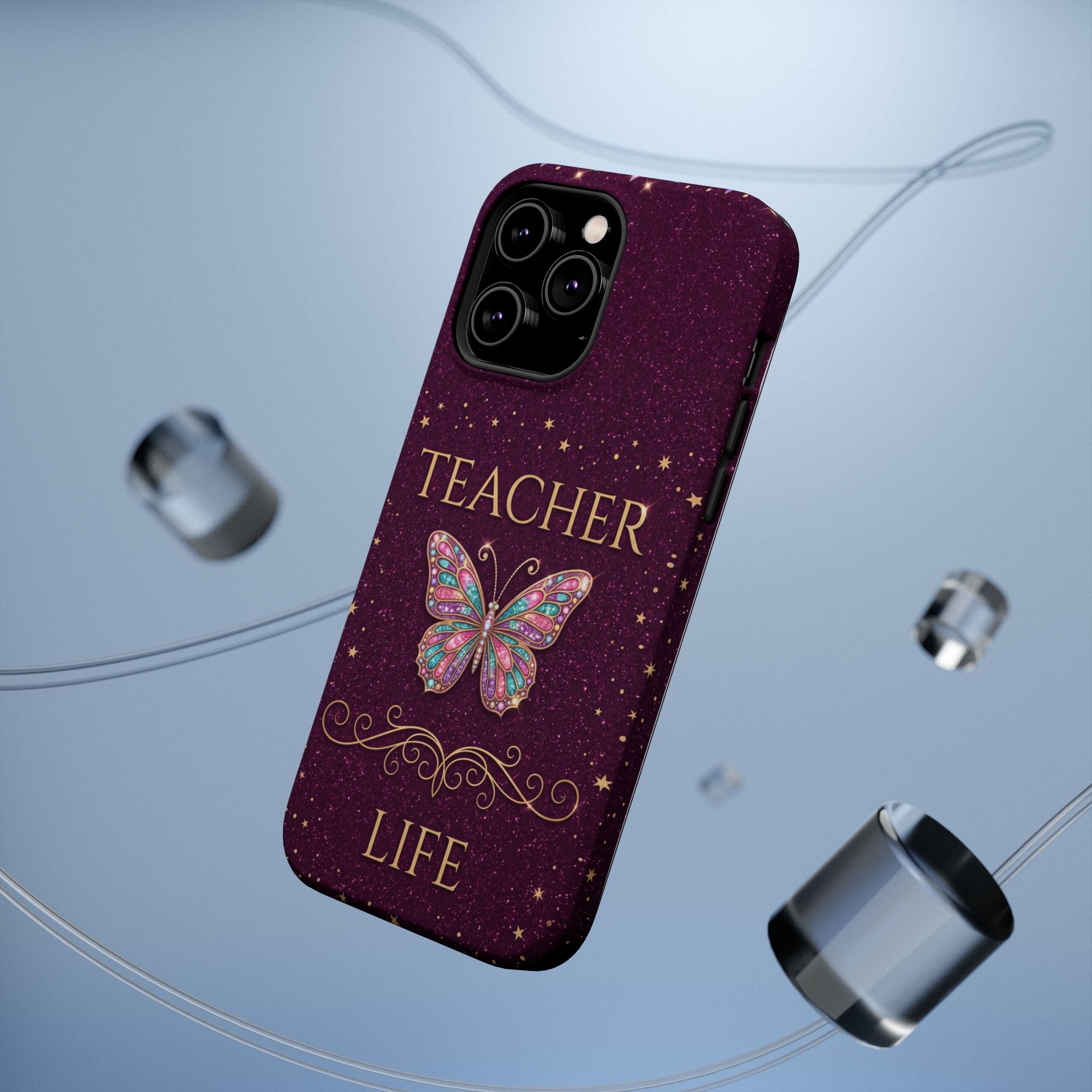 Teacher Life Glitter Butterfly Phone Case — Wireless Charging Cover