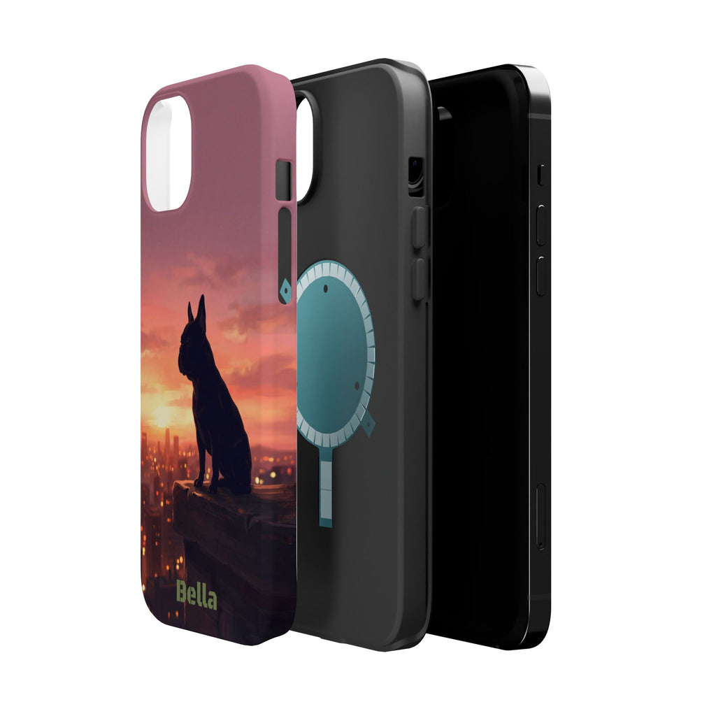 Personalized French Bulldog City Skyline Sunset Phone Case — Wireless Charging Cover