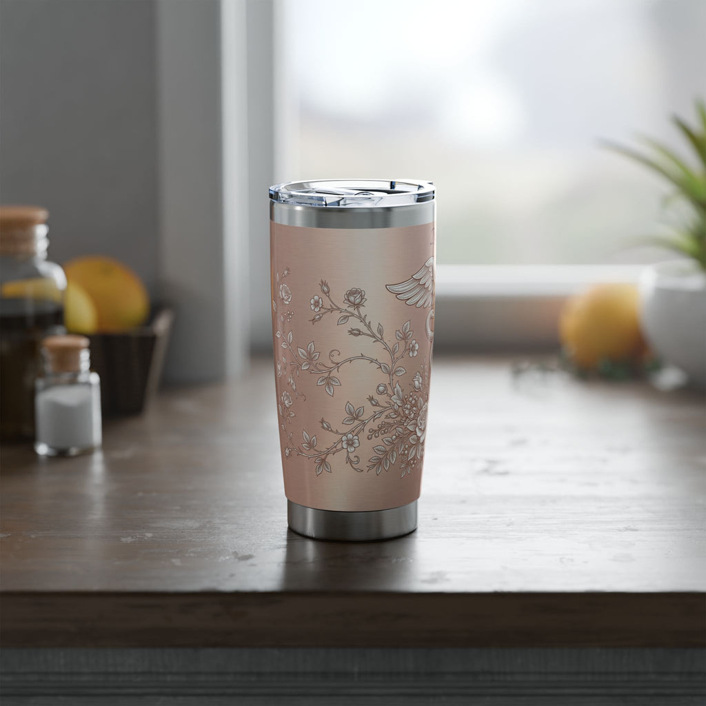 Personalized Caduceus Tumbler – Custom Name Rose Gold Floral Design 20 oz