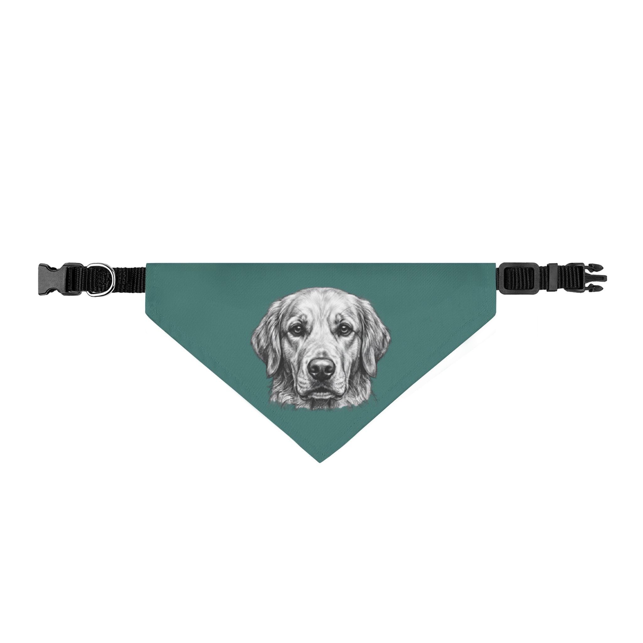 Golden Retriever Bandana | Teal Green | Sketch Art Goldie Dog Bandana | Pet Lover Gift