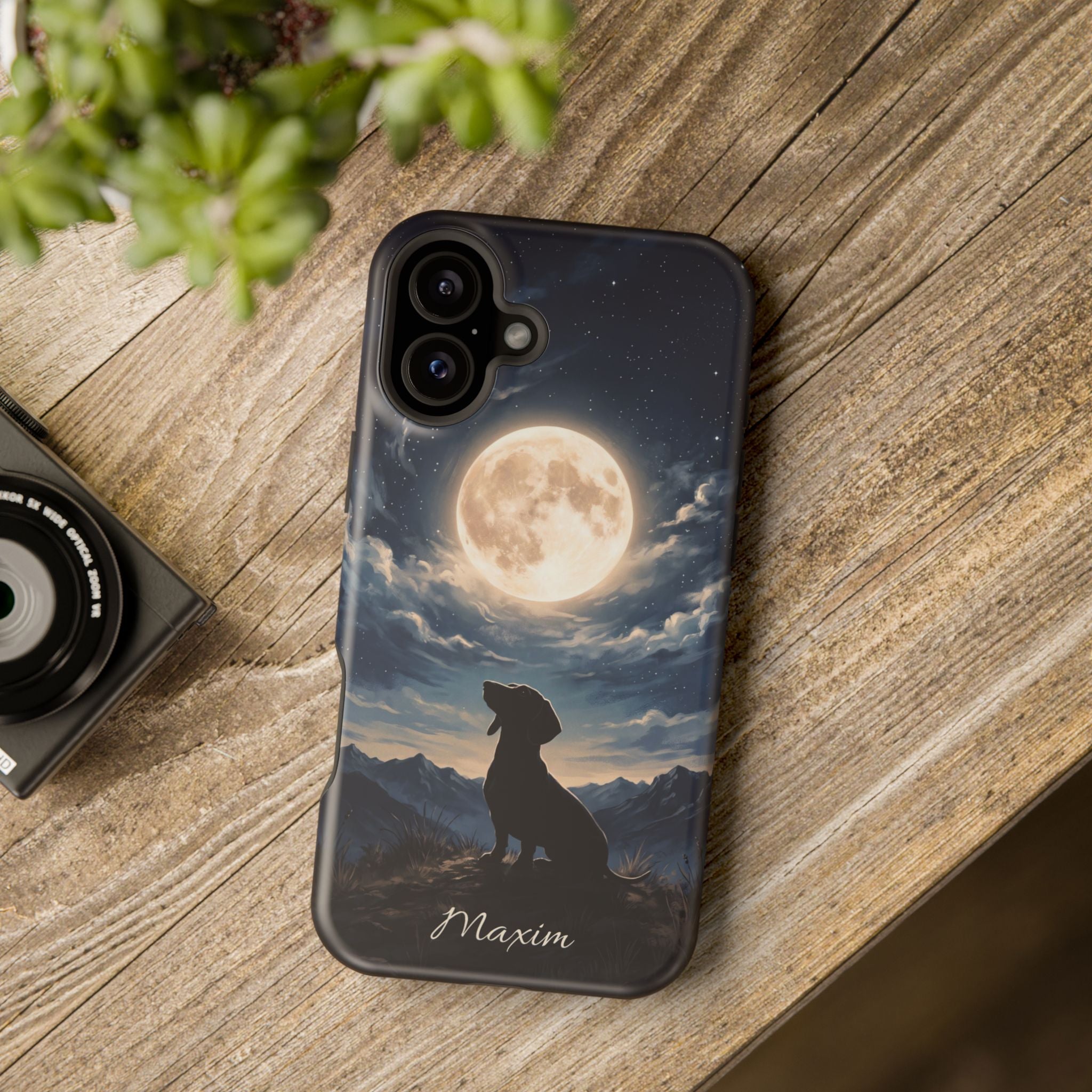Personalized Dachshund Moonlight Phone Case — Wireless Charging Cover
