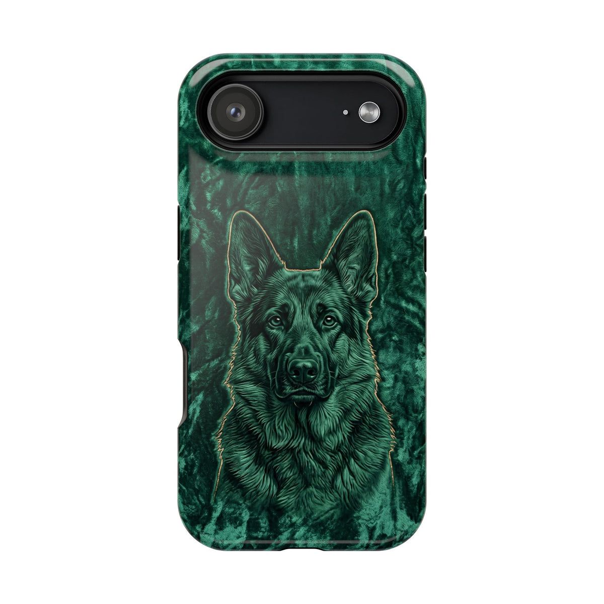 German Shepherd Phone Case | Emerald Velvet Art — Tough Magnetic Case with Wireless Charging