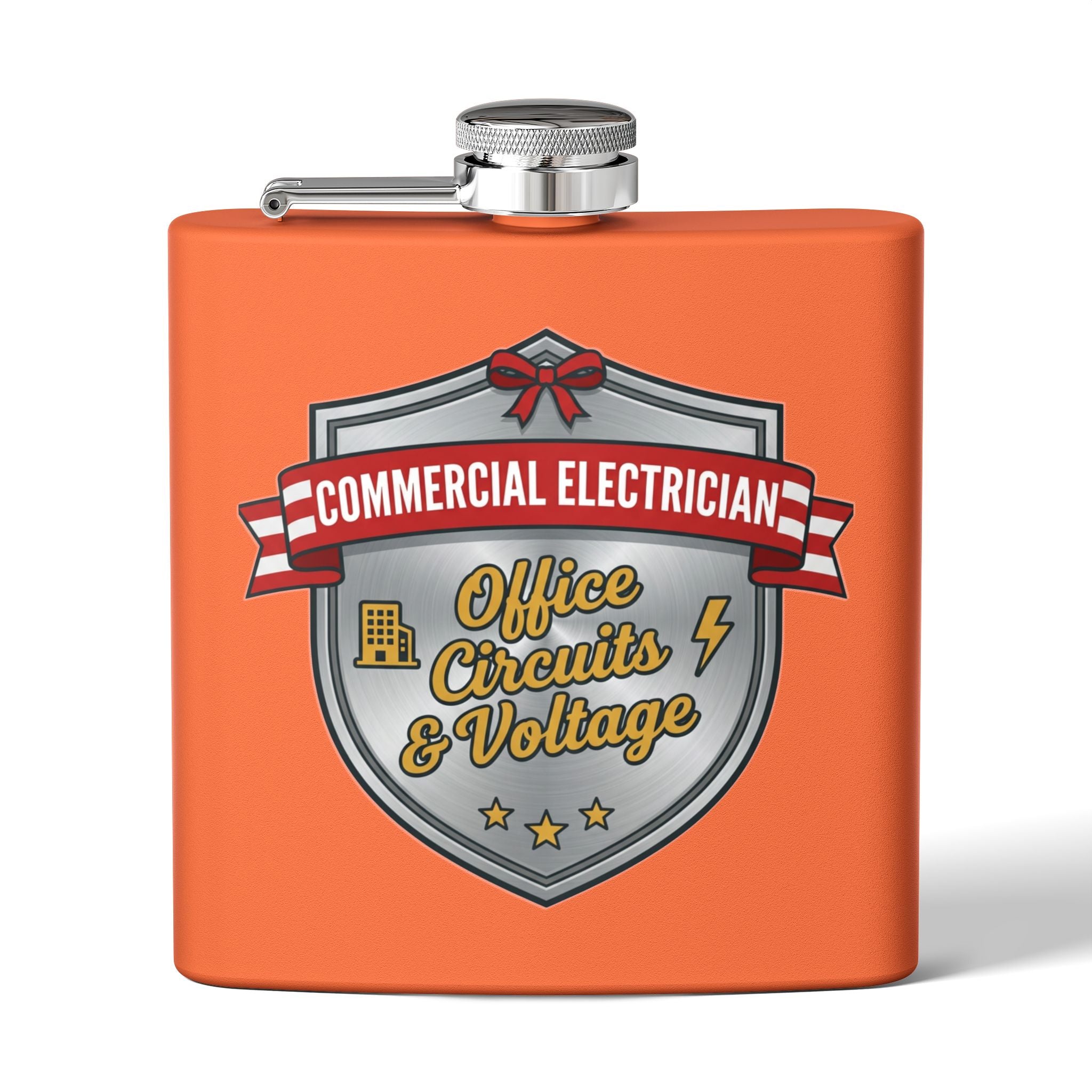 Flask — "Commercial Electrician: Office Circuits & Voltage" (Crest Edition) 6oz Stainless Steel Hip Flask