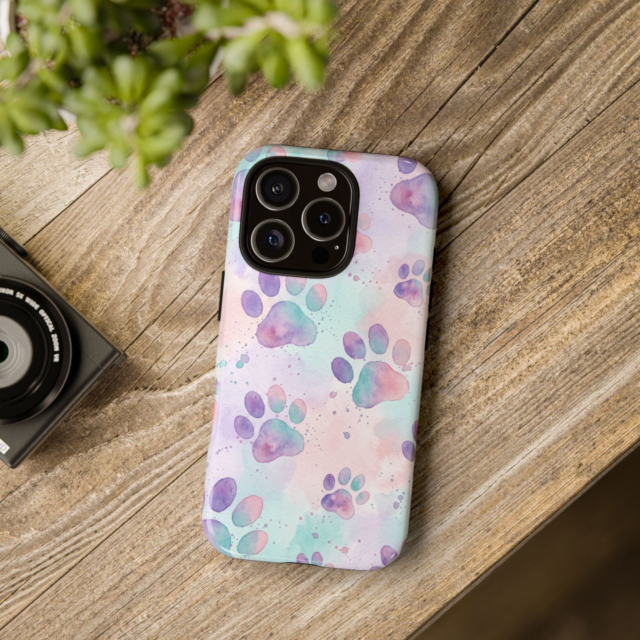 Watercolor Paw Print Phone Case | Pastel Purple, Teal & Pink Artistic Pattern | Samsung & iPhone