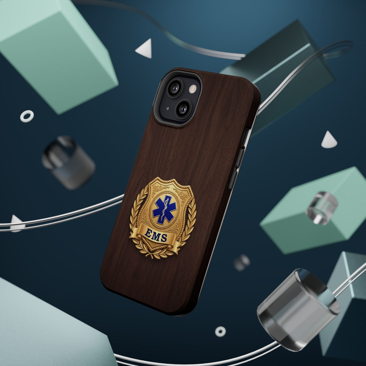 Gold EMS Laurel Badge Wood Phone Case — Magnetic Wireless Charging Cover