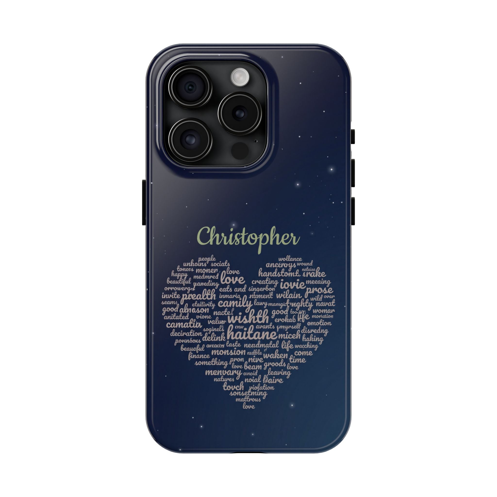 Personalized Teacher Heart Word Cloud Phone Case — Custom Name Starry Design