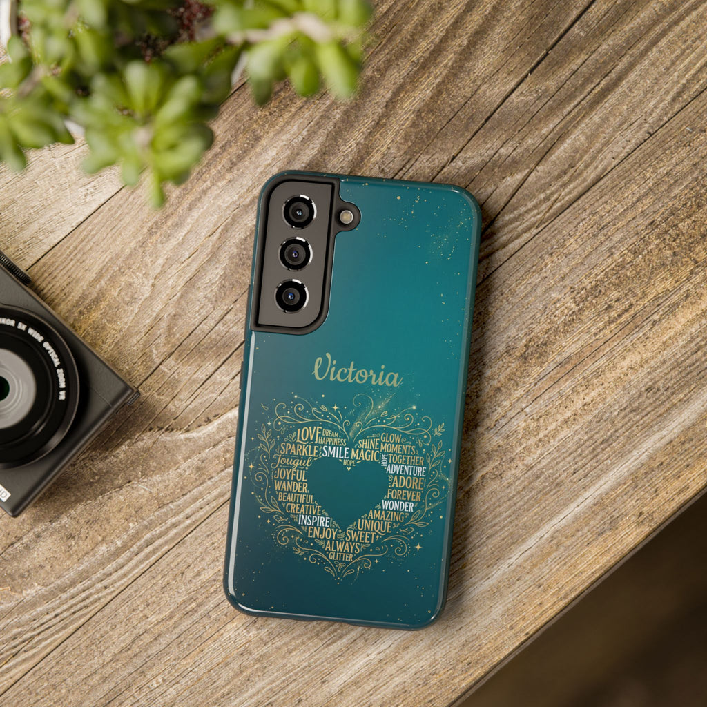 Personalized Teacher Phone Case — Custom Name Heart Word Art Design