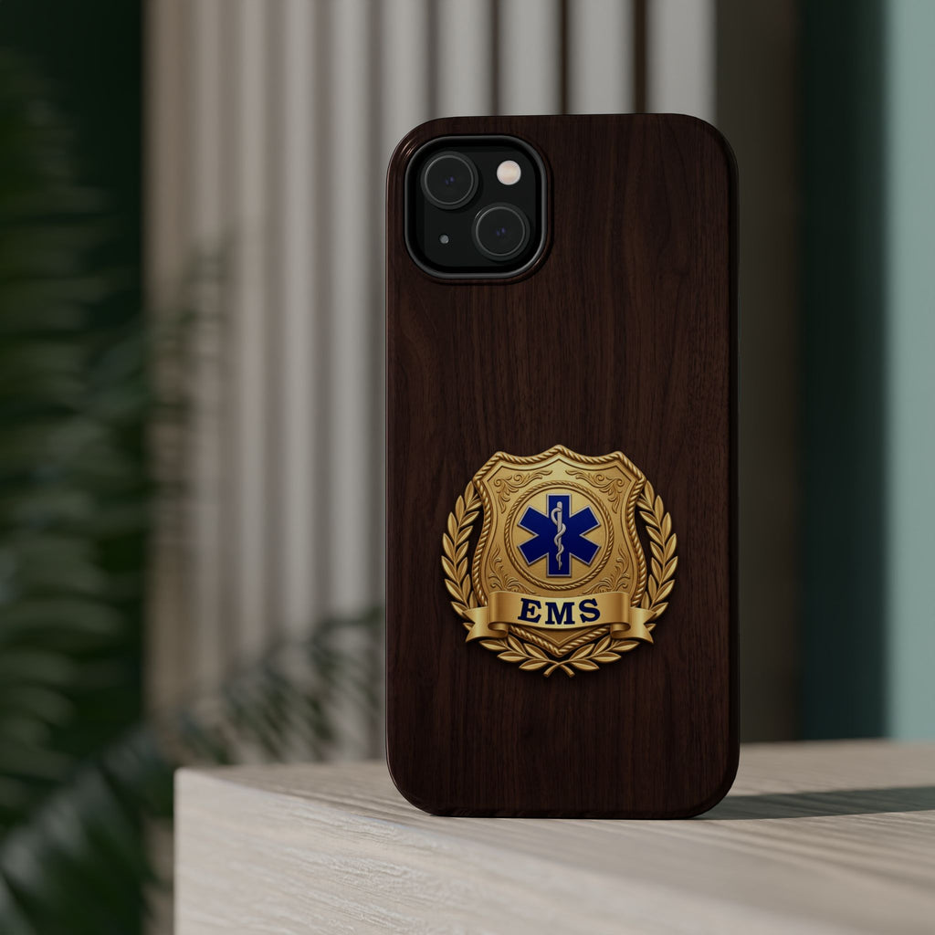 Gold EMS Laurel Badge Wood Phone Case — Magnetic Wireless Charging Cover