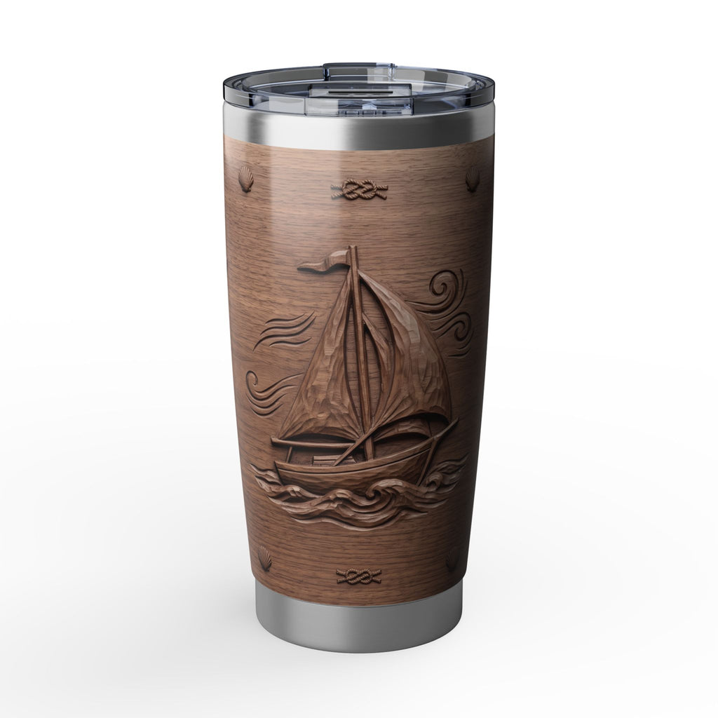 Sailing Tumbler | Carved Wood Art — 20 oz Stainless Travel Mug