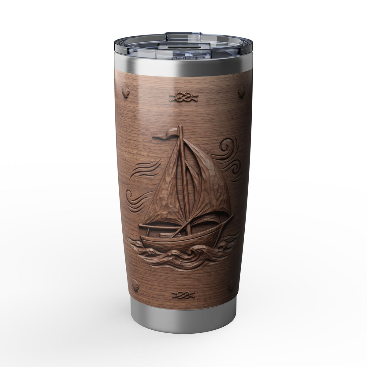 Sailing Tumbler | Carved Wood Art — 20 oz Stainless Travel Mug