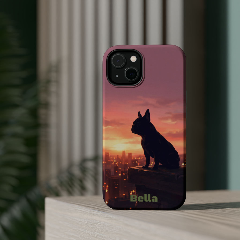 Personalized French Bulldog City Skyline Sunset Phone Case — Wireless Charging Cover