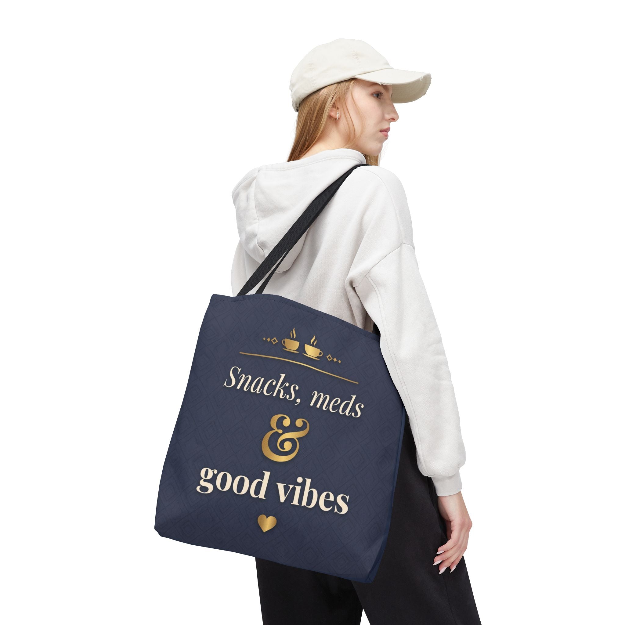 Snacks Meds & Good Vibes Tote | Funny Nurse Gift Tote Bag | Healthcare Worker Humour Gift | Premium Polyester Carry-All
